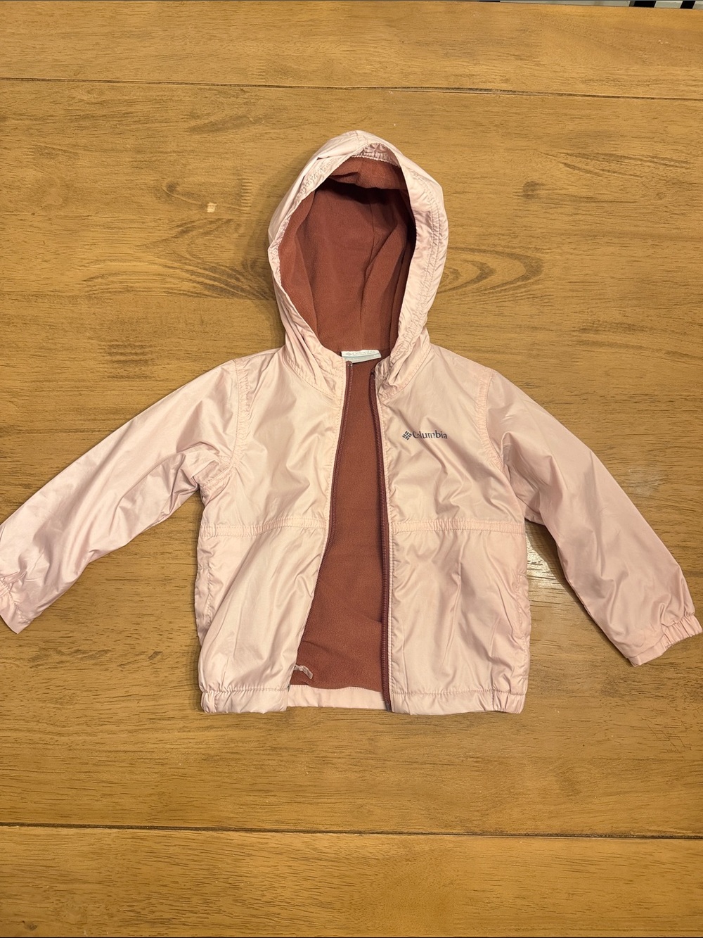 Columbia Girls' Light Pink Hooded Rain Jacket with Dusty Rose Lining